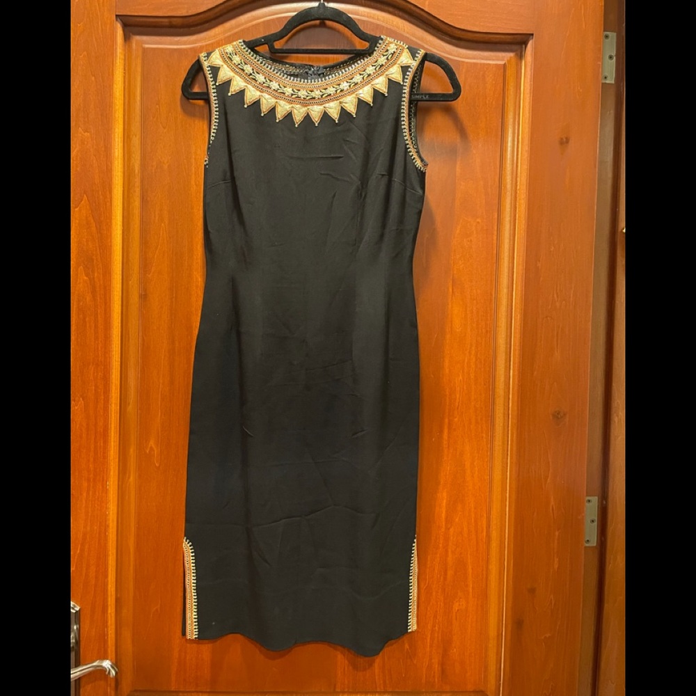 Vintage black dress with handmade gold decorations